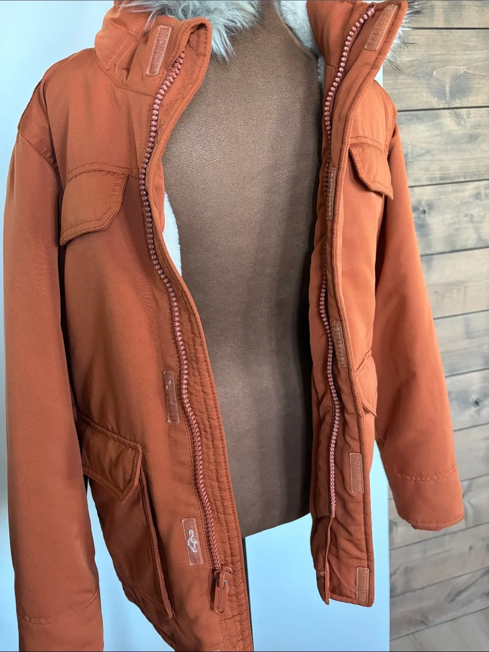 Abercrombie & Fitch Orange Hooded Faux-Fur Trim Puffer Jacket
